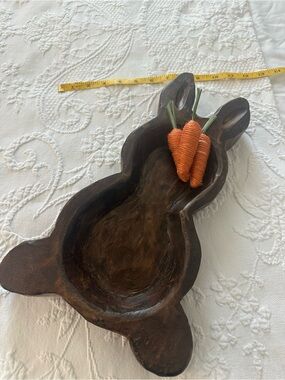 Handcarved Wooden Bunny Dough Bowl - Brown